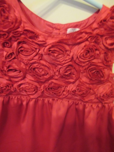 E) Grils Size 3 Carters Dark Pink Dress Button Tie Back Fully Lined Rosetts - Picture 2 of 7