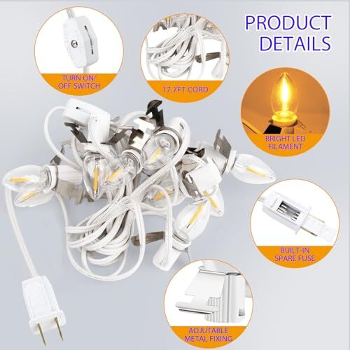 Christmas Village Lights 17.7 FT with C7 White Accessory Cord with 15