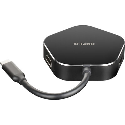 D-Link DUB-M420 4 in 1 USB C Hub mit HDMI/USB C Ladeanschluss, USB-Hub, schwarz