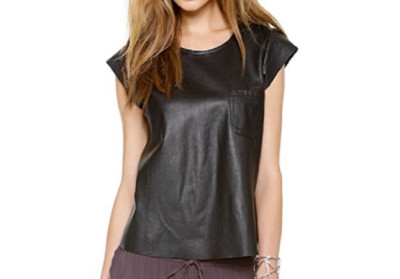 JOIE WOMEN'S RANCHER LEATHER TOP, CAVIAR, MEDIUM