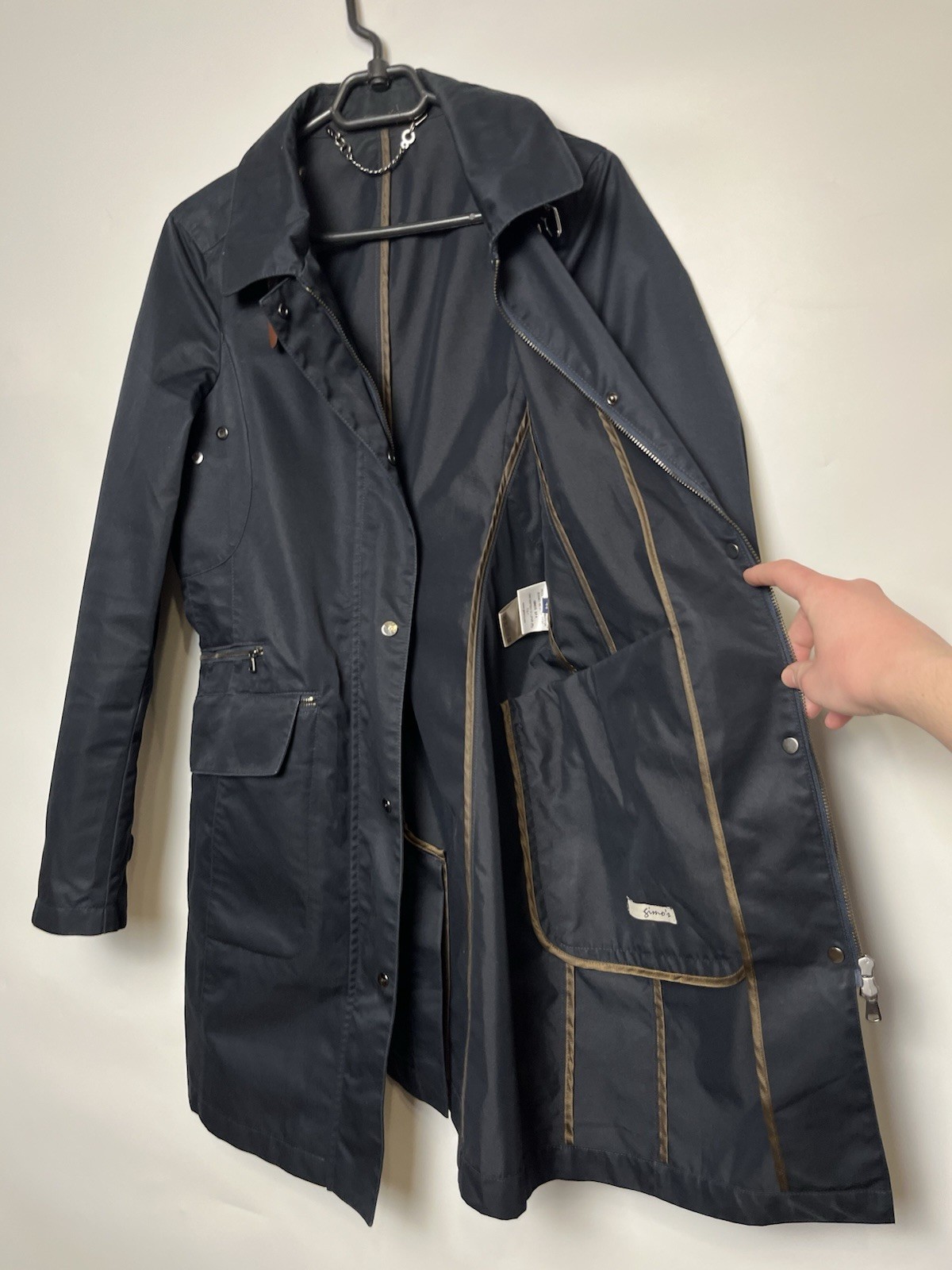 Women’s Light Trench Coat GIMO’S Zip Up Navy Blue Size 44
