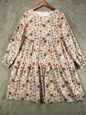 SheIn Womens Boho Beige Floral Dress Size XL US 12 Tier Long Sleeve Lightweight