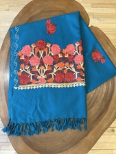 Kashmiri Women  s Embroidered Woolen Shawl Stole Wrap Scarf. Turquoise Color .