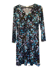 Kim & Co Medium Black Floral Wrap V Neck Jersey Dress Long Sleeve