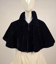VICTORIAN 19TH C MIDNIGHT BLUE VELVET CAPE W STAND UP COLLAR