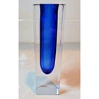 VTG Faceted Murano Style Glass Crystal Lead Sommerso 6" Cobalt Blue Clear Vase