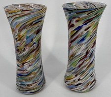 Pair Of Confetti/Swirl Hand Blown Art Gkass 13.5” Vases Both Signed & Numbered
