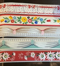 Vintage Wallpaper Border Lot Of 5 Trimz Partial Rolls Daisys Bows Swag