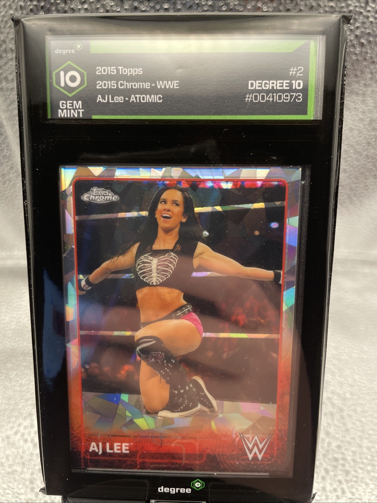 2015 Topps Chrome WWE AJ Lee #2 Atomic Refractor Degree 10