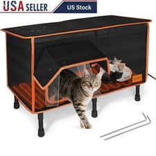 Heated Outdoor Cat House Waterproof Insulated Shelter Escape Door Stray Cats New