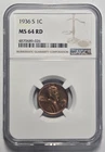 1936-S LINCOLN WHEAT CENT NGC MS 64 RD Certified Coin