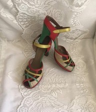 Vintage 1940s 40s yellow green red platform heels women  s 8 hard to find