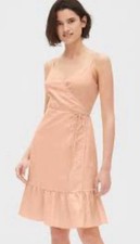 Gap Dress Linen Blend Cami Ruffle Wrap Tea Length Pastel Dusty Pink Size medium