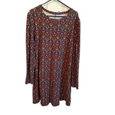 SO Women Floral Long Sleeve Knit Dress Plus Size 2X Crew Neck A-Line Print