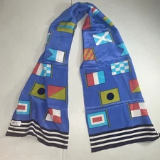 Vintage Echo Silk Scarf w/ Blue Array of Nautical Maritime Signal Flags 50x11