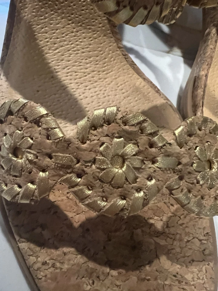 Sandalias Jack Rogers Lauren Neutro Corcho Cosidas Doradas Tacones de Cuña Talla 11 11m Foto 2 de 4