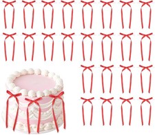 24 Pcs Red Bows for Cake, Red Bow Birthday Cake Topper, Small Bowknot Cakes Dec