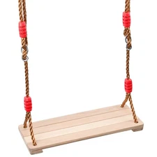 16 x 6 Wooden Swing, Hanging Tree Swing Seat with Adjustable Rope and Carabiner