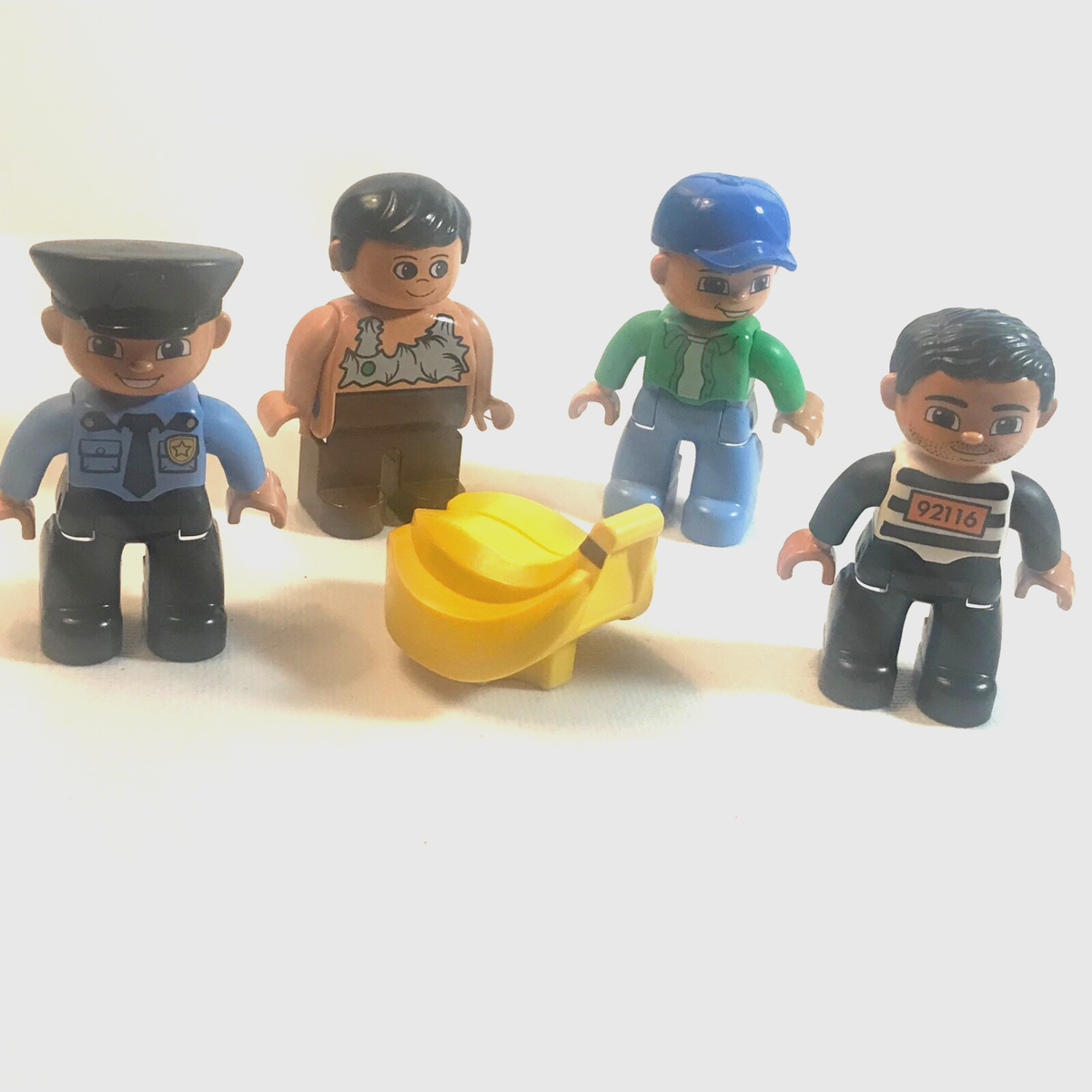 Lego Duplo Figures Lot of 4 & Banana Police Prisoner Zoo Boy with