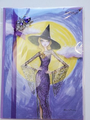Papyrus Witch w/Spider Pendant Greeting Card ''Have A Wickedly Fabulous Halloween