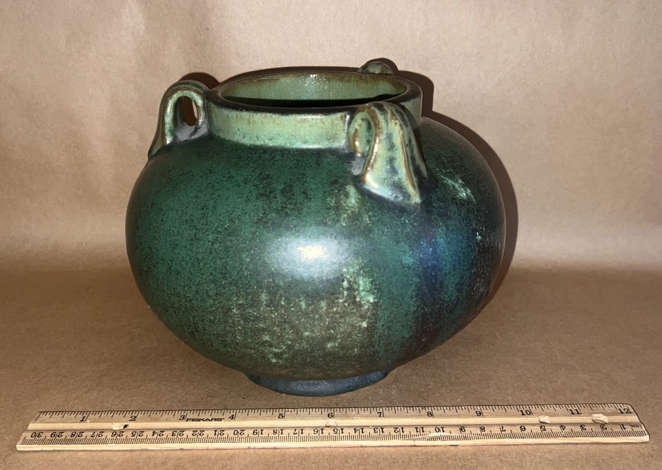 Fulper Art Pottery American Arts & Crafts Mission Matte Green 3 Handled Vase - Image 4 of 4