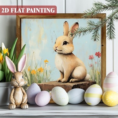 Easter Wooden Plaque Bunny Light Blue Background Spring Flowers Rustic Decor