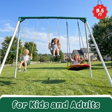 700LBs Heavy Duty Metal Swing Set Weatherproof Kids Adult Playset with 3 Swings