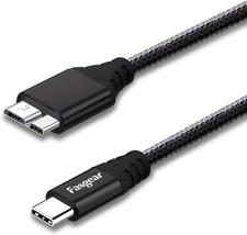 Fasgear USB C to Micro B 3.0 Cord 1ft, Short Nylon Braided Metal Black