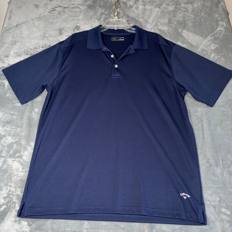 Mens Callaway Golf Shirt Size XL Polo Navy Blue Stretch Button Down Collar
