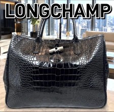 Longchamp Crocodile Embossed Leather Tote Bag Japan Used 0711204