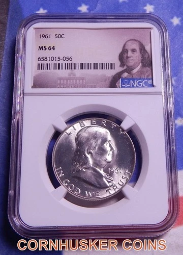 1961 FRANKLIN SILVER HALF DOLLAR NGC MS 64  BRIGHT  STRIKE  FREE SHIPPING