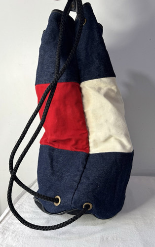 Tommy Hilfiger Vintage Backpack Drawstring Bag Large Spell Out Denim - Picture 3 of 5