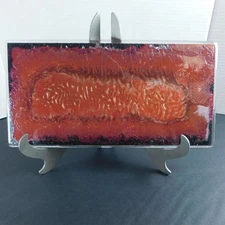 Art Glass Large Tile Trivet Decor Air Bubbles, Copper Metallic Plums Coral 12x6"