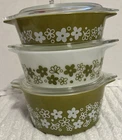 VTG PYREX CRAZY DAISY SPRING BLOSSOM SET: 471,472, 473+LIDS FREE SHIPPING