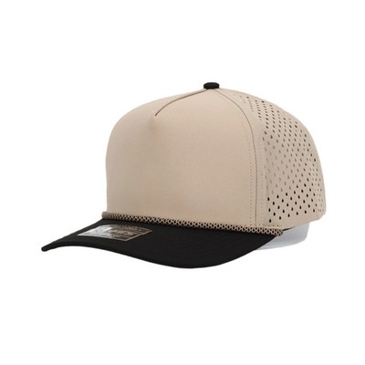 5 Panel Khaki Black Waterproof Dry Fit Performance Perforated Snapback Rope Hat