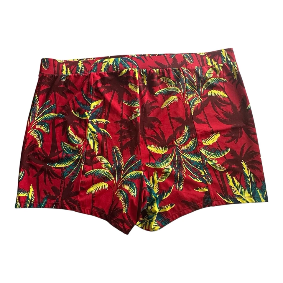 New With Tags Torrid Sz 5 High Waist Swim Lined Shorts Red Palm Trees Pull On - Image 3 of 4