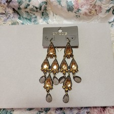 Chico's Gold Chandelier Earrings Champagne And Smoke NIP