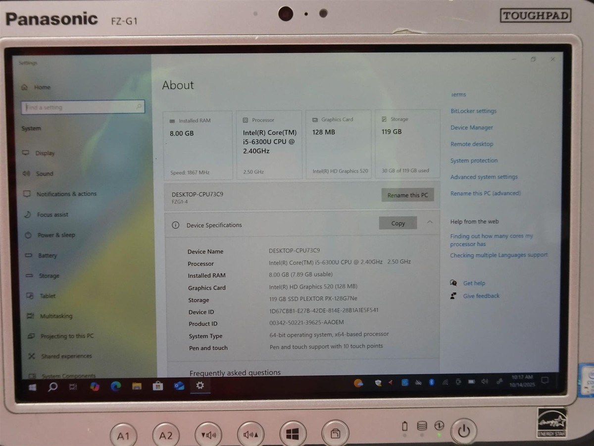 Panasonic FZ-G1 i5-6300U 4GB SSD128 美品#3 Amazon.com : Panasonic Toughpad G1, FZ-G1 MK4, Intel Core i5-6300U