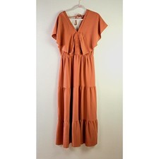 Simplee women's dusty rose v-neck tiered ruffle dress size L