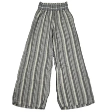 Rewash Striped Festival Boho Linen Blend Smocked Waist Wide Leg Pants Gray M
