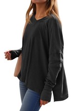 Womens Oversized Long Sleeve Shirts V Neck Tshirts Casual Loose Fit Tunic Top...