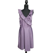 Chic Classic Purple Ruffle V-Neck Sheen Dress Fit & Flare Womens Party Dress 10