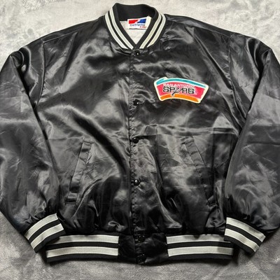 【XL】90s USA製 Swingster コットン スタジャン 黒 シボレー Vintage San Antonio Spurs Satin Jacket Mens 2XL Black Swingster