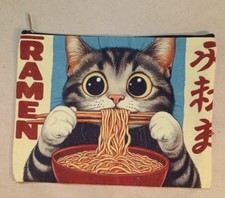 Canvas Ramen Kitty Zipper Pouch. 8.5"x6.5". Great Condition