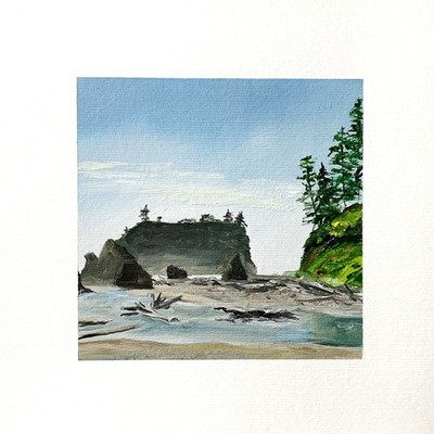 8x8 PNW Original Oil Painting Seascape Ruby Beach Landscape Sea Stack Art Signed