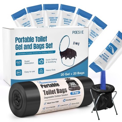 Absorbent Gel Toilet Bags Set, 8 Gallon Compostable Portable Toilet Bags with...