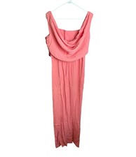 Vintage 1960s Pink Coral Dress Gown Size 14 Union Made Maxi Wedding Cowl Neck