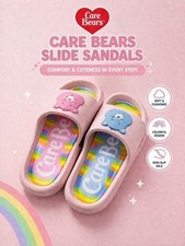 Care Bears Slide Sandals Pink Rainbow Slip-On Cushioned Non-Slip Size 6