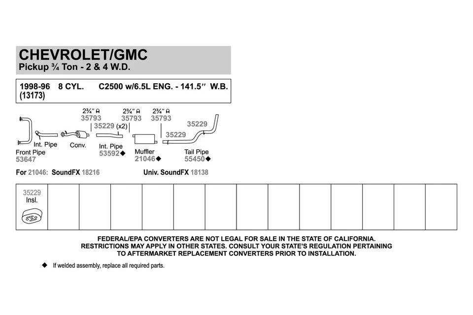 For Chevy C3500HD 2001-2002 Walker 53647 Aluminized Steel Exhaust Front Pipe Foto 4 de 4