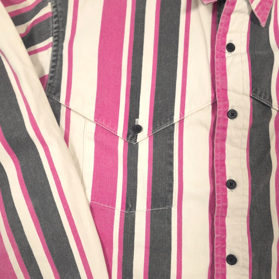 VTG Wrangler Brushpopper Shirt Mens L Striped X-Long Tails Rodeo Made in USA 90s - Image 4 of 4